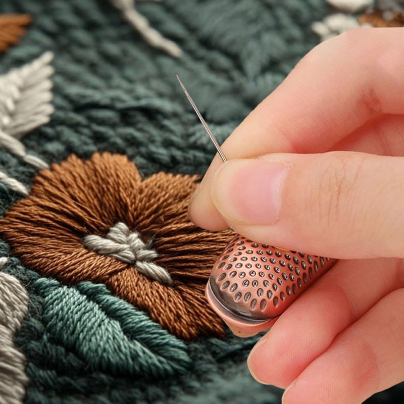 Fancyes Store Sewing Thimbles for Hand Sewing, Metal Finger Protector, Quilting Supplies, Vintage Style Antique Open Nail Thimble for Hand Embroidery, Cross Stitch, DIY Crafts, Red Bronze - Image 2